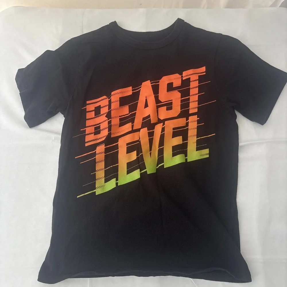 The Childrens Place Boys Beast Level Shirt Black Cotton Graphic Tee Size M 7/8